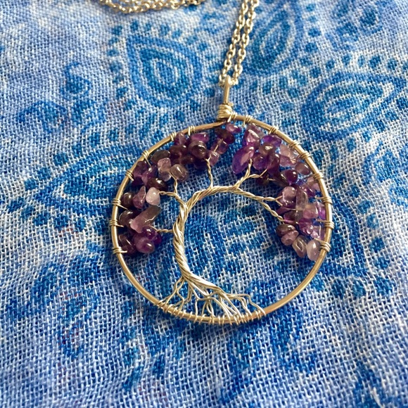 *SOLD* Silver Wrapped Amethyst Tree Pendant - Picture 5 of 8